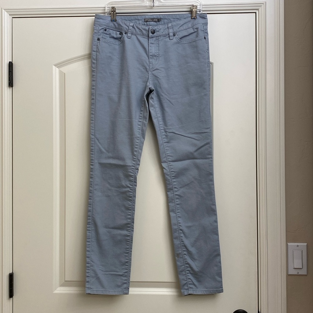 PrAna straight leg women’s Jeans pants 5 pocket mid rise grey stretch Sz 8/29
